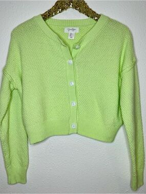Jessica Simpson Honeydew Lime Green Cropped Knit Cardigan L